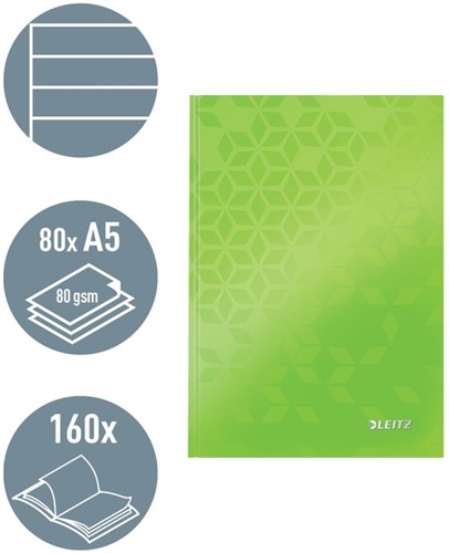 Notitieboek Leitz WOW A5 160blz 90gr lijn groen 1 Stuk-2