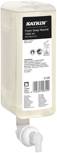 Handzeep Katrin Neutral schuim 1000ml 3136 1000 Milliliter