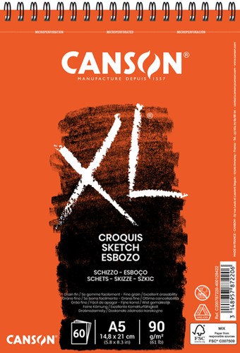 Schetspapier Canson XL Sketch 90gr A5 ivoorwit 1 Stuk