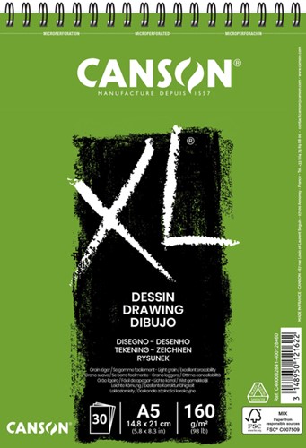 Tekenblok Canson XL dessin A5 30 vel 160gr spir 1 Stuk