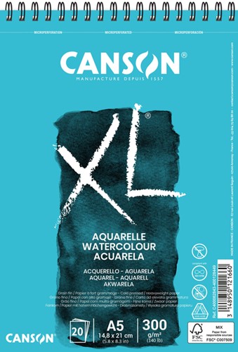 Aquarelblok Canson XL Aquarelle A5 20V 300gr spir 1 Stuk