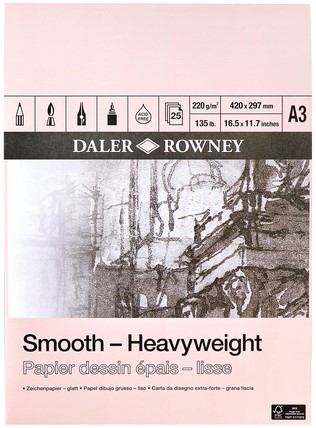 Tekenpapier Daler Rowney Smooth 220gr A3 wit 1 Stuk