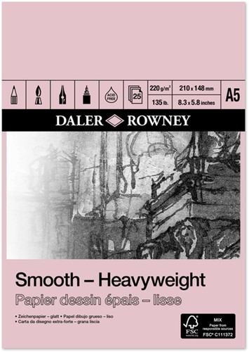 Tekenpapier Daler Rowney Smooth 220gr A5 wit 1 Stuk