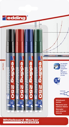 Whiteboardmarker edding 250 rond 1.5-3mm ass 4 Stuk