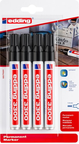 Viltstift edding 3300 schuin 1-5mm blist4 zwart 4 Stuk