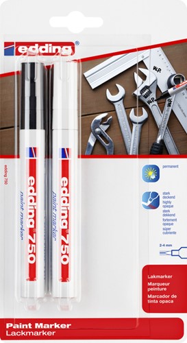 Viltstift edding 750 lak rond 2-4mm zwart en wit 2 Stuk