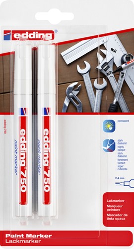 Viltstift edding 750 lak rond 2-4mm blist2 wit 2 Stuk