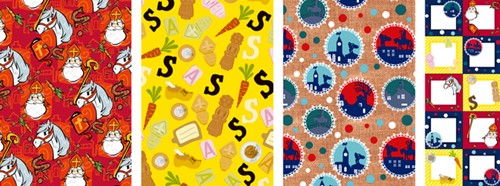 Inpakpapier Sint 200x70cm set à 3 rol+stickervel 3 Rol-2