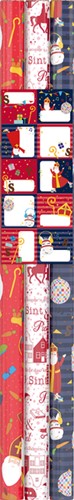 Inpakpapier Sint 200x70cm set à 3 rol+stickervel 3 Rol-3