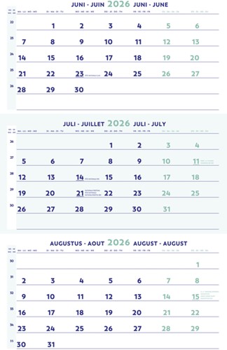 3-Maandkalender 2026 Brepols 30x60cm 1 Stuk