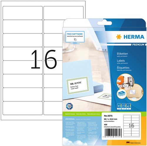 Etiket HERMA 5075 A4 99.1x33.8 mm premium wit 25 Vel