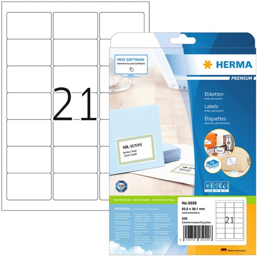 Etiket HERMA 5029 A4 63.5x38.1mm premium wit 25 Vel