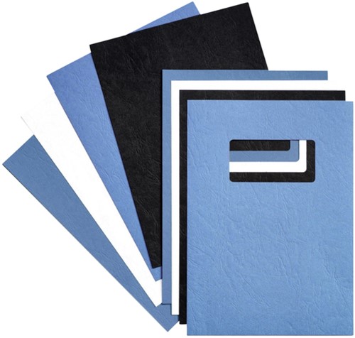 Voorblad GBC A4 lederlook met venster 250gr blauw 50 Stuk-1