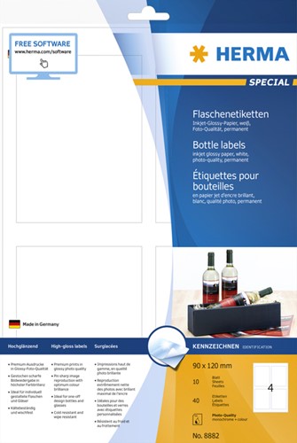 Etiket HERMA flessen 8882 90x120mm A4 40st gl wt 10 Vel-3