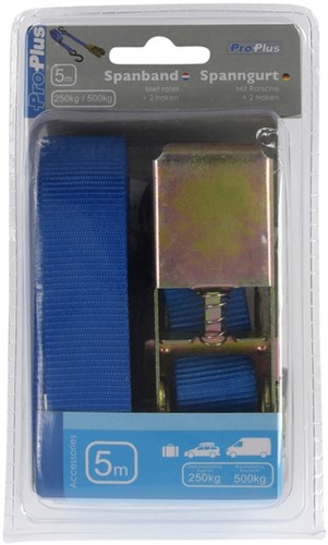 Spanband ProPlus blauw met ratel en 2 haken 5m 1 Stuk