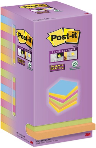 Memoblok Post-it Super Sticky 654 76x76mm color 16 Stuk