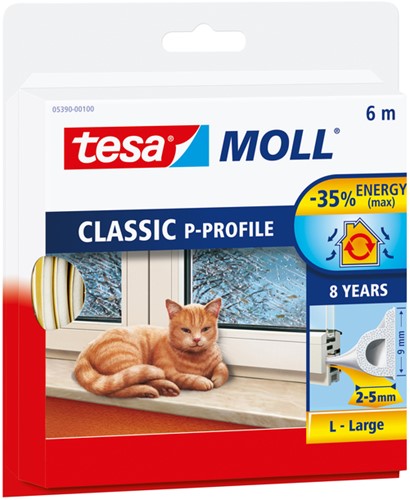 Tochtstrip Tesamoll P-profiel rubber 6mx9mm wit 1 Stuk