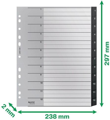 TABBLAD LEITZ RECYCLE A4 1-12 EXTRA BREED PP 1 Set-2