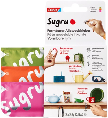 Kneedbare lijm Sugru tesa 3pak roze oranje groen 3 Stuk