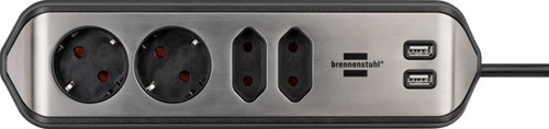 Stekkerdoos Brennenstuhl Estilo 4vdig USB 2m zwart 1 Stuk