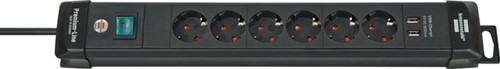 Stekkerdoos Brennenstuhl Prem 6vdig  2USB 3m zwart 1 Stuk