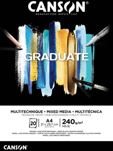 Mixed mediapapier Canson Graduate 240gr A4 zwart 1 Stuk