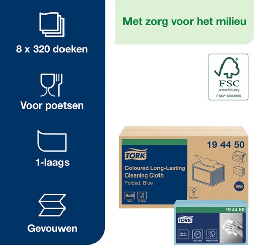 Reinigingsdoek Tork W8 Premium 1laags blauw 40 Vel-3