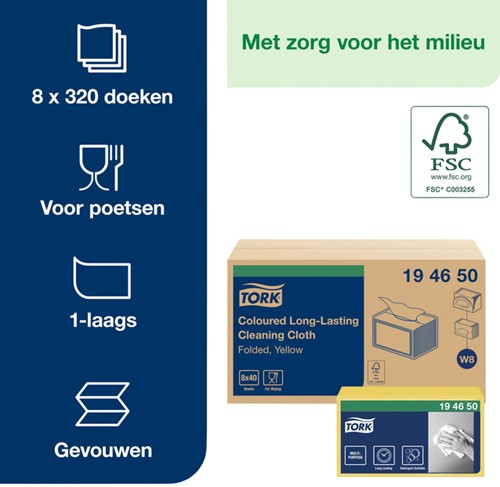 Reinigingsdoek Tork W8 Premium 1laags geel 40 Vel-2