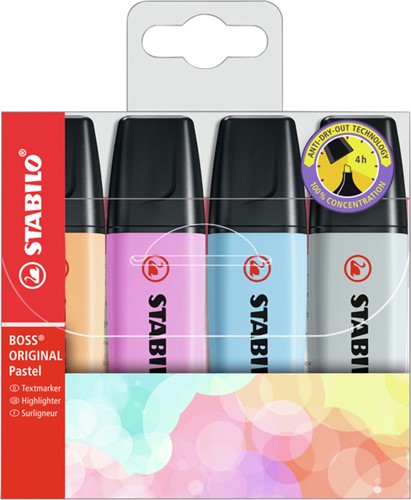 Markeerstift STABILO BOSS 70/4 pastel incl gs ass 4 Stuk