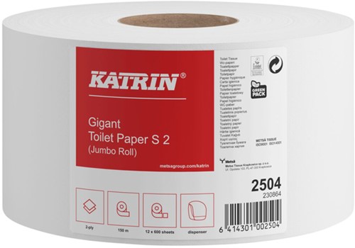 Toiletpapier Katrin Gigant S 2laags 150m wit 1 Rol