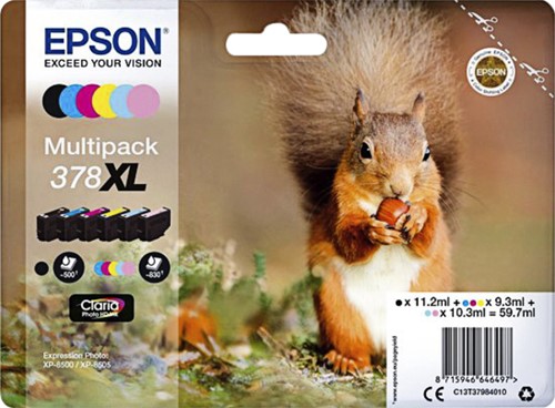 Inktcartridge Epson 378XL T3798 6 kleuren 6 Stuk