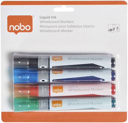 Whiteboardmarker Nobo Liquid schuin ass 4mm 4 Stuk-2
