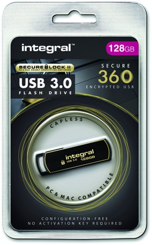 USB stick 3.0 Integral Secure 360 USB-A 128GB zw 1 Stuk-2