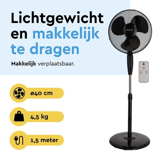 Statiefventilator BRASQ met remote 40cm zwart 1 Stuk-3