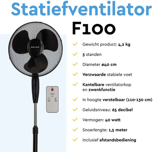 Statiefventilator BRASQ met remote 40cm zwart 1 Stuk-4