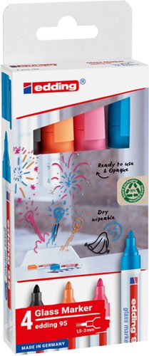 Viltstift edding 95 glasbord incl zwart assorti 1 Set