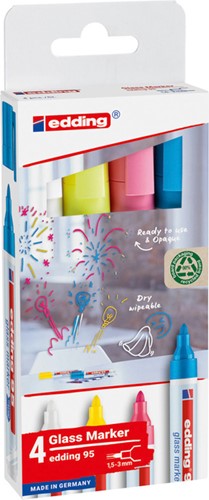 Viltstift edding 95 glasbord incl wit assorti 4 Stuk