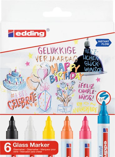 Viltstift edding 95 glasbord incl wit en zwart ass 6 Stuk