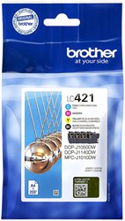 Inktcartridge Brother LC-421 zwart + 3 kleuren 4 Stuk
