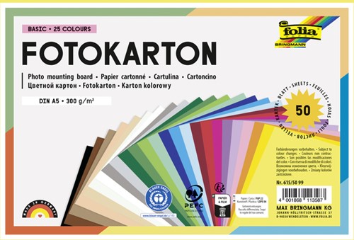 Fotokarton Folia 300gr A5 50vel assorti 50 Vel