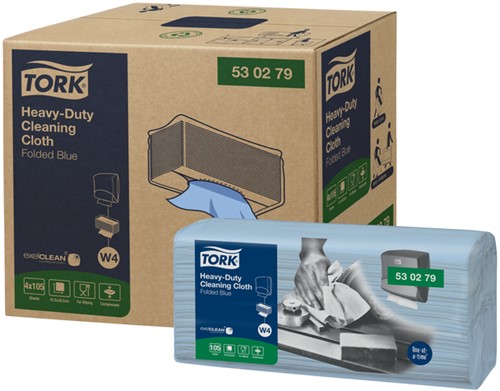 Reinigingsdoek Tork W4 gevouwen blauw 530279 4 pak-2