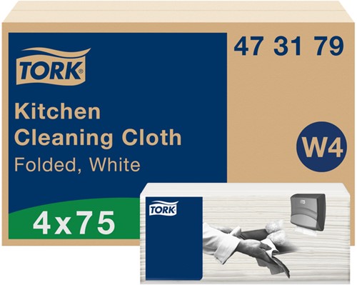 Reinigingsdoek Tork W4 gevouwen 1laags wit 4 pak