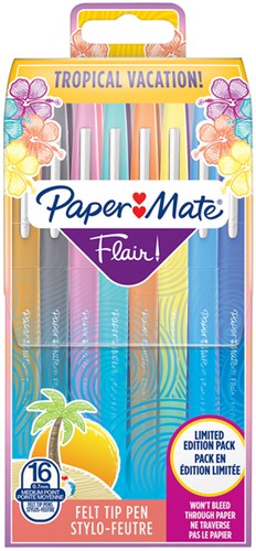 Fineliner Papermate Flair Tropical M 16st assorti 16 Stuk