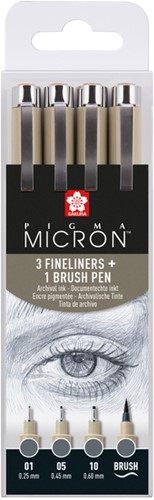 Fineliner Sakura Pigma Micron koelgrijs 4 maten 4 Stuk