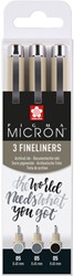 Fineliner Sakura Pigma Micron 05 set zw gr 3 maten 3 Stuk