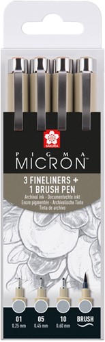 Fineliner Sakura Pigma Micron lichtgrijs 4 maten 4 Stuk