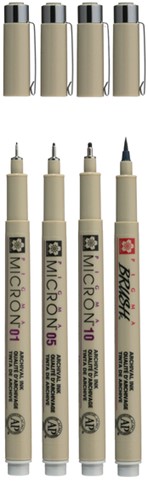 Fineliner Sakura Pigma Micron lichtgrijs 4 maten 4 Stuk-3