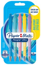 Balpen Papermate Flexgrip Ultra M pastel assorti 5 Stuk