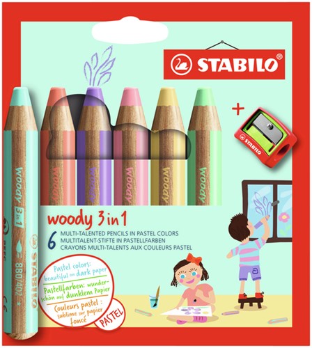Kleurpotlood STABILO 880 woody 3 in 1 6st pa ass 6 Etui