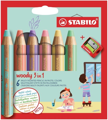 Kleurpotlood STABILO 880 woody 3 in 1 6st pa ass 6 Etui